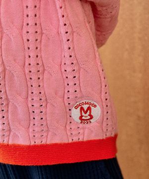 츄로 트위스트 배색 니트_핑크