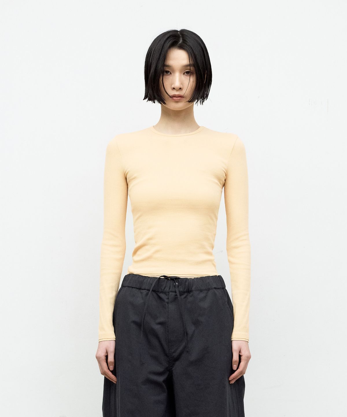 쿠어 우먼(COOR WOMEN) 더블 컷오프 롱 슬리브 (피치살몬)