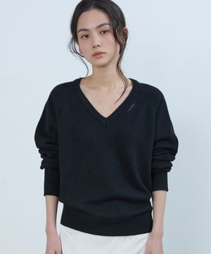 베이직 브이넥 울 니트 블랙