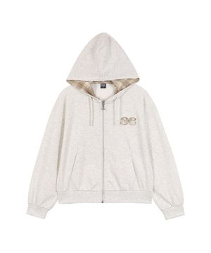 주니어 체크 배색 후드집업