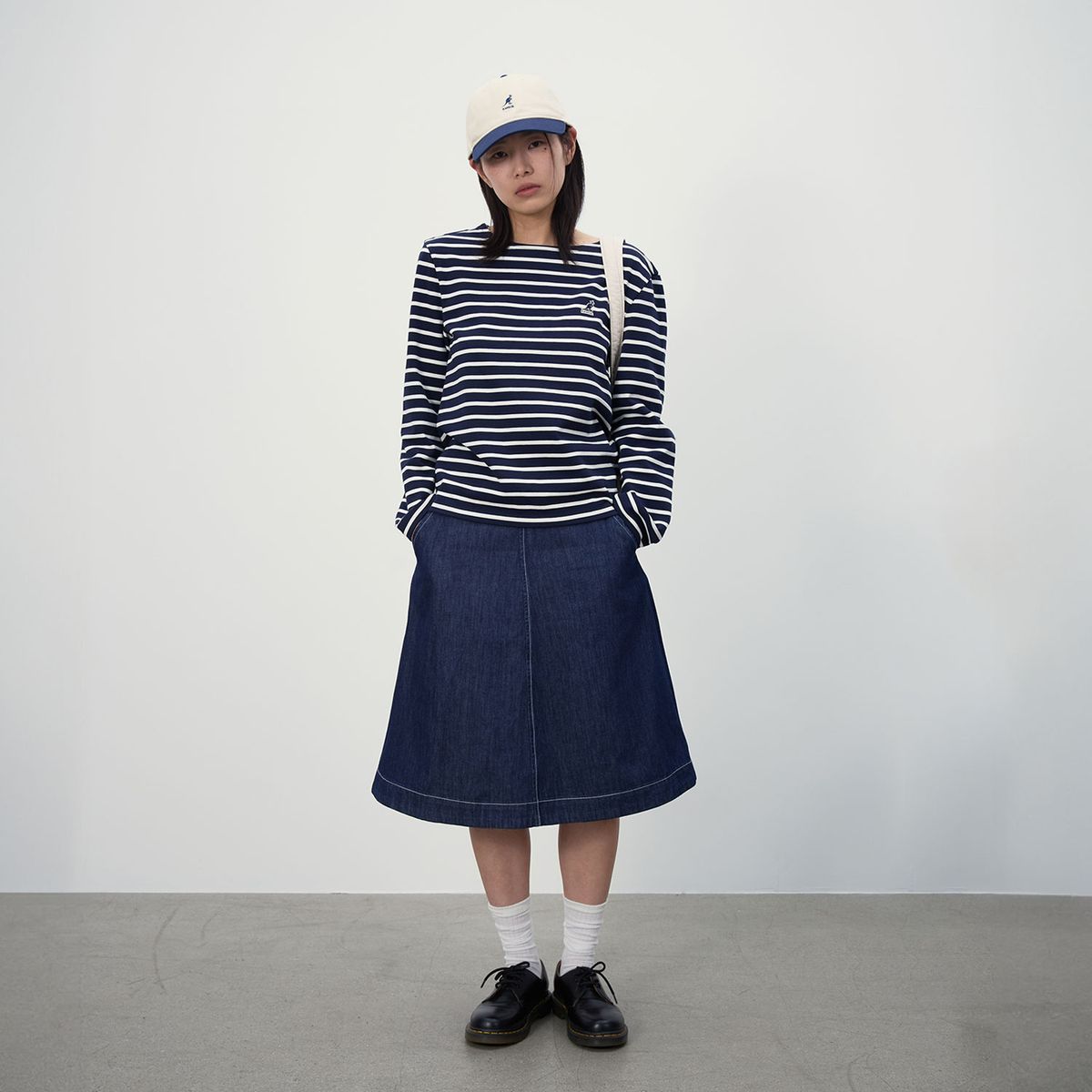 캉골(KANGOL) 우먼스 스트라이프 롱슬리브 3547 네이비