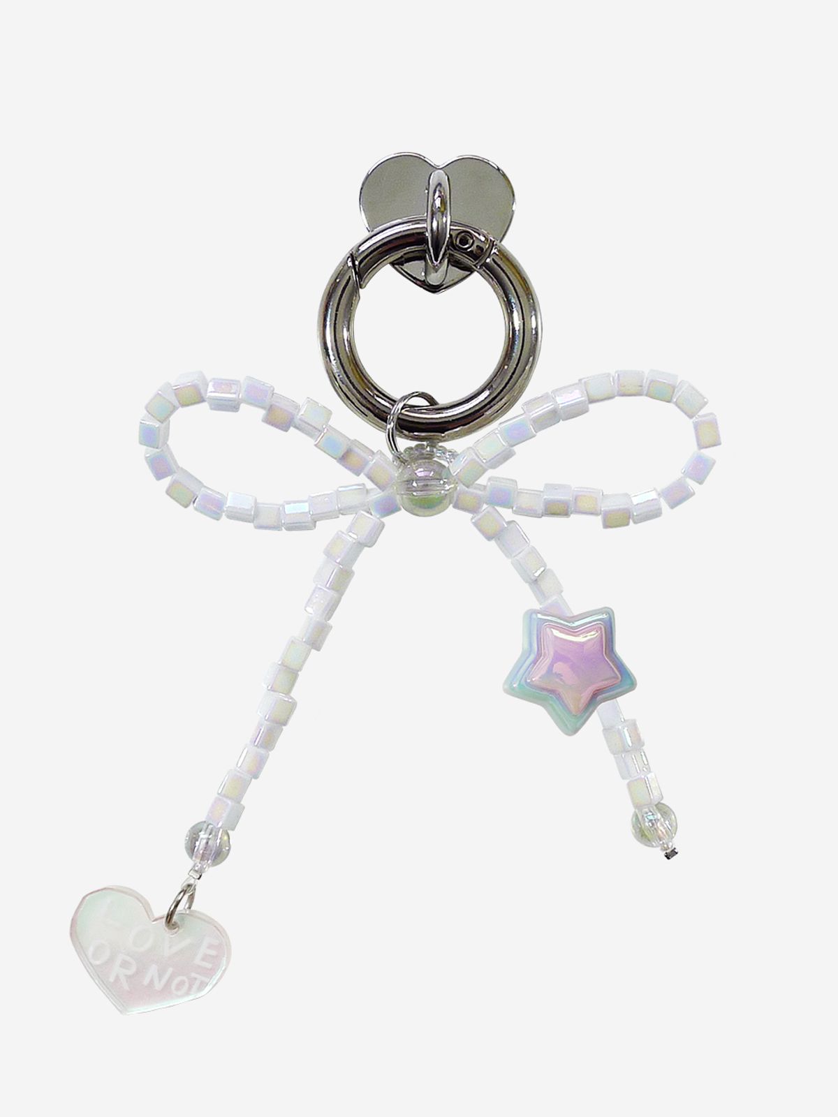 러브오낫(LOVE OR NOT) 키링앤톡_Shine White Ribbon Beads Keyring&Tok