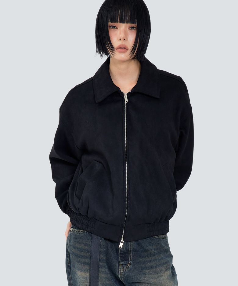 85-VIVA142 소프티 카라 블루종 스웨이드 자켓 블랙