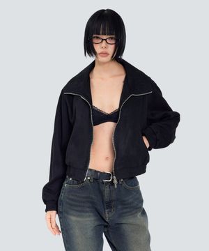 85-VIVA143 카빙 크롭 스웨이드 자켓 블랙