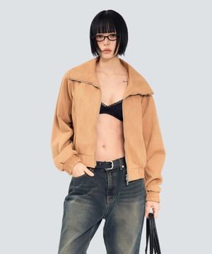 85-VIVA143 카빙 크롭 스웨이드 자켓 카멜