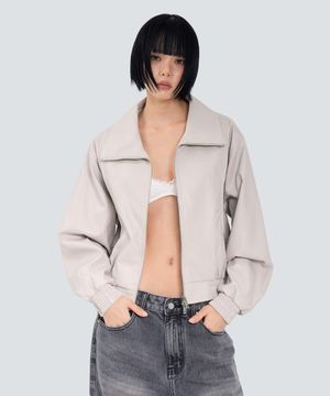 85-VIVA144 카빙 크롭 레더 자켓 아이보리