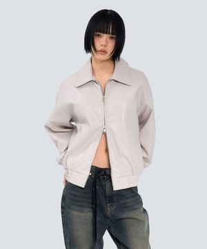 85-VIVA146 누벨 카라 블루종 레더 자켓 아이보리