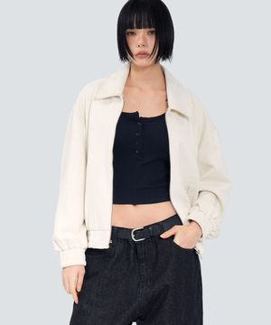 85-VIVA147 누벨 카라 블루종 스웨이드 자켓 아이보리