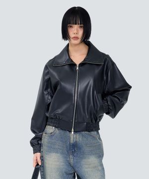 85-VIVA148 스탠드 풀업 크롭 레더 자켓 블랙