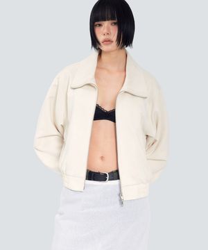 85-VIVA149 스탠드 풀업 크롭 스웨이드 자켓 아이보리