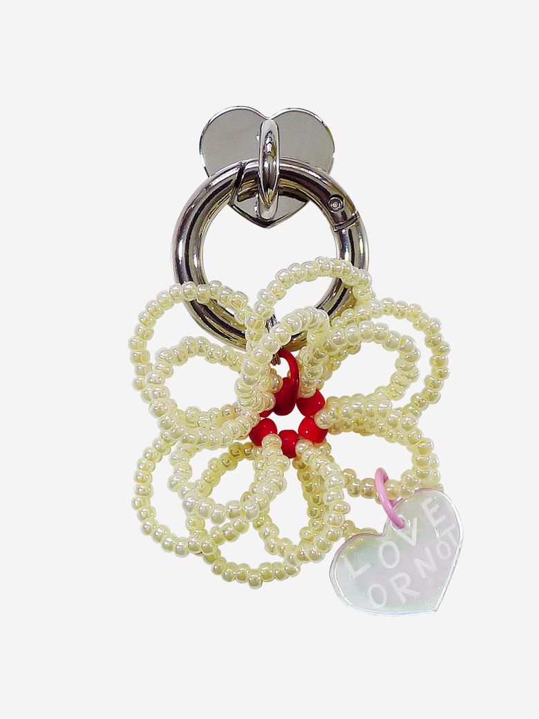 키링앤톡_Ivory Cotton Flower Beads Keyring&Tok