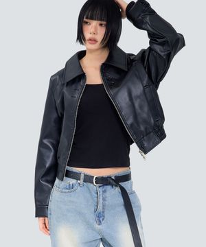 85-VIVA150 페어 버튼 프론트 나그랑 레더 자켓 블랙