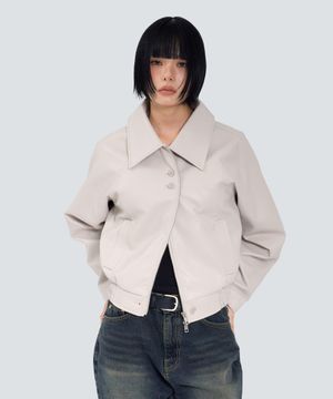 85-VIVA150 페어 버튼 프론트 나그랑 레더 자켓 아이보리