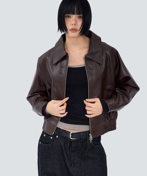 85-VIVA150 페어 버튼 프론트 나그랑 레더 자켓 브라운