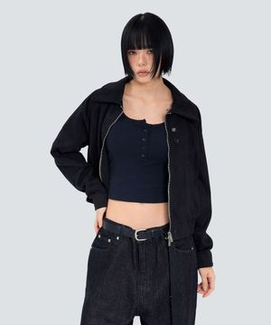 85-VIVA151 페어 버튼 프론트 나그랑 스웨이드 자켓 블랙