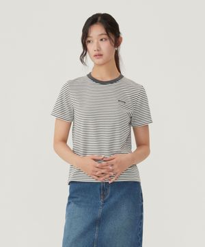우먼 스트라이프 티셔츠 차콜