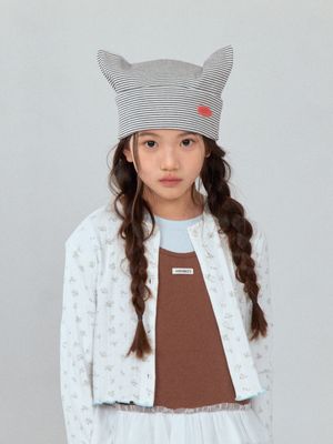 MINI CAT STRIPE BEANIE_IVORY/BLACK