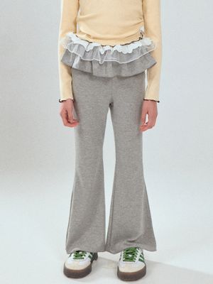 TIERED LACE BOOTCUT PANTS_GRAY