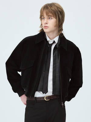 크롭 스웨이드 블루종