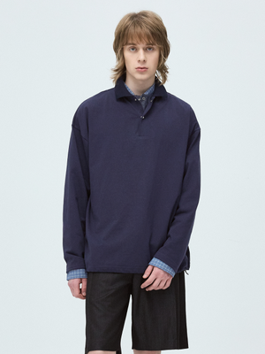 데님 믹스 레이어드 카라 롱슬리브