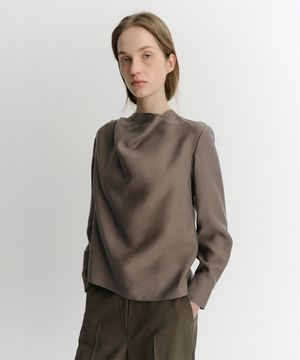 MEG COWL NECK BLOUSE (TAUPE)