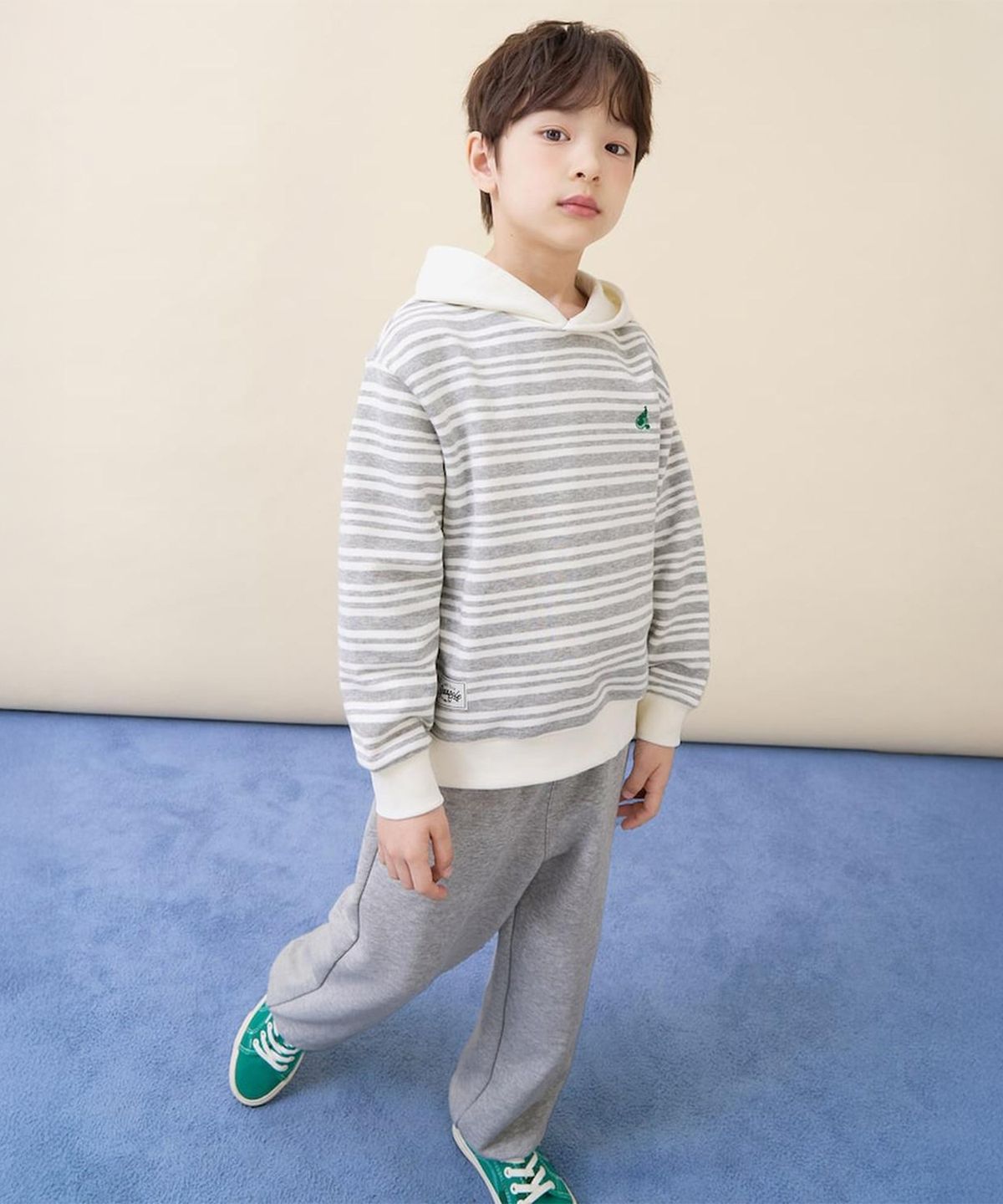 빈폴 키즈(BEANPOLE KIDS) 스트라이프 후드 스웨트 셔츠 상하세트  그레이 (BI6141U123)