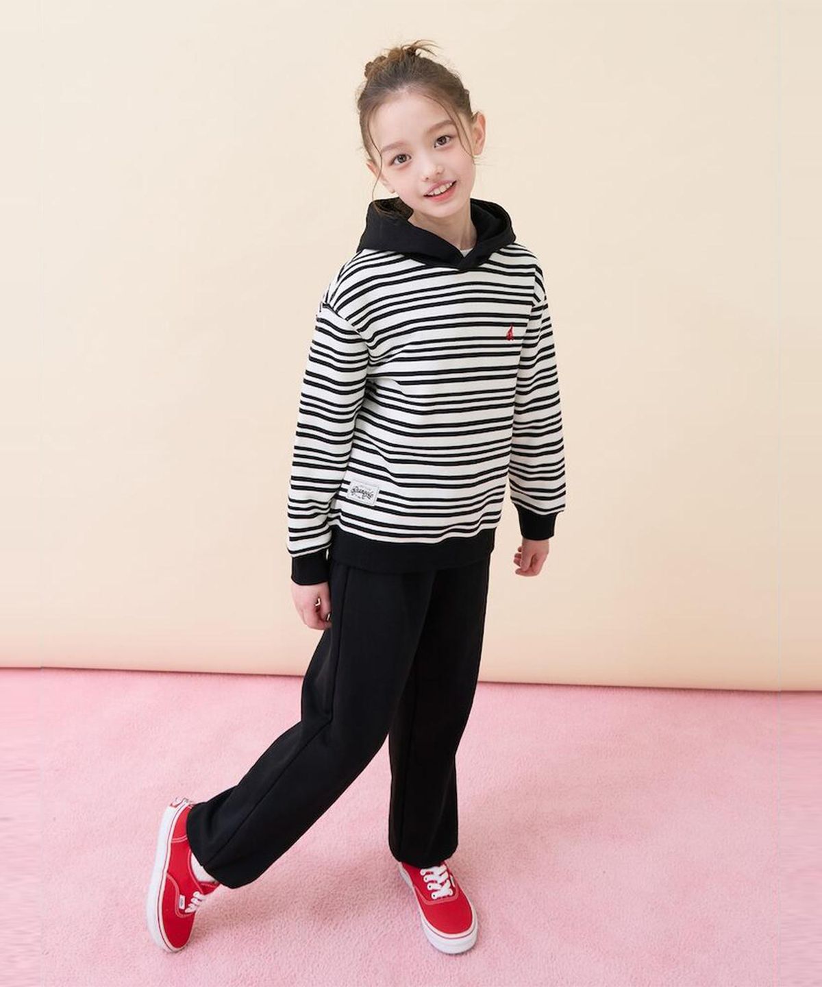 빈폴 키즈(BEANPOLE KIDS) 스트라이프 후드 스웨트 셔츠 상하세트  블랙 (BI6141U125)