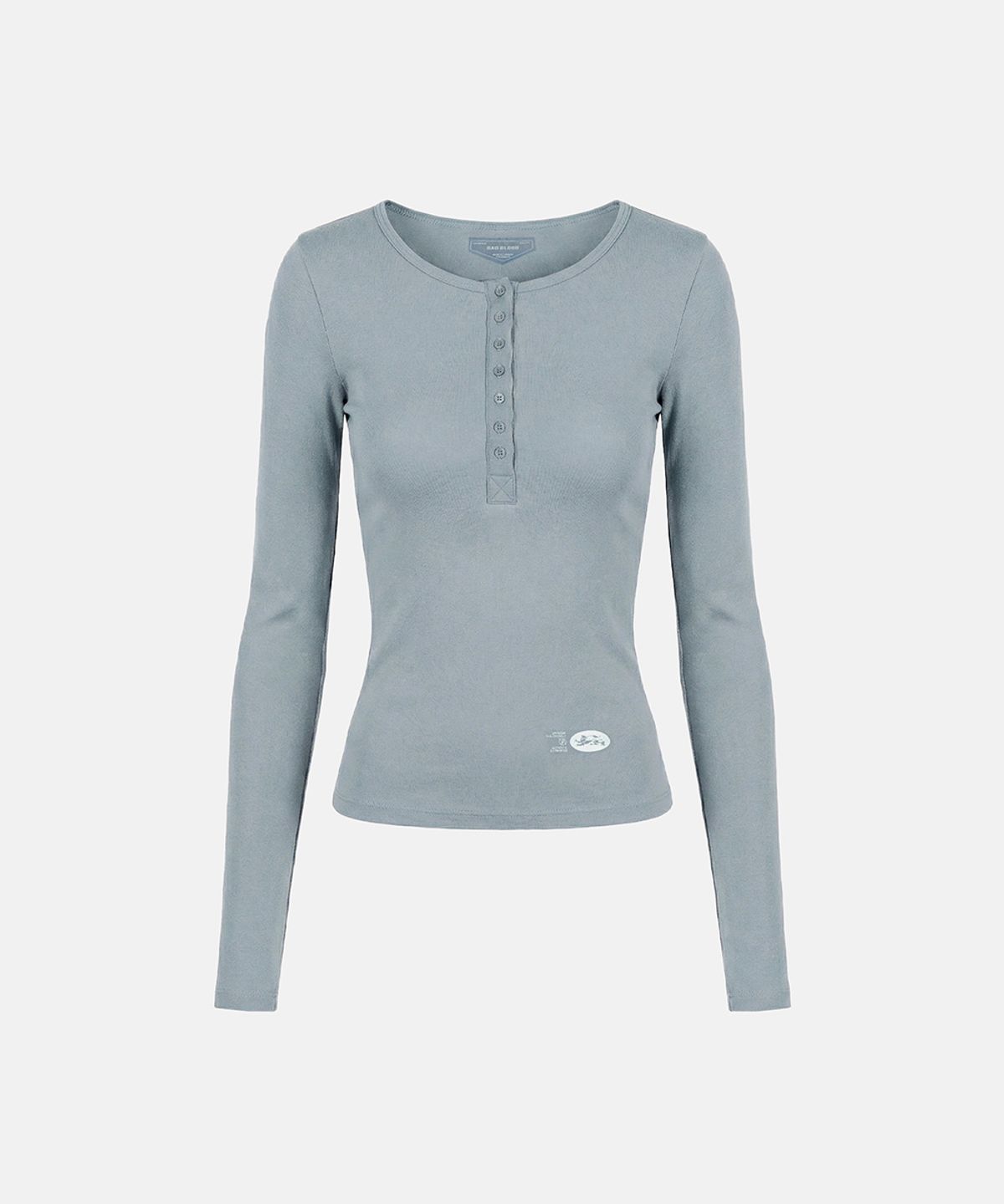 배드블러드(BADBLOOD) BS Cotton Jersey Fitted Henley Neck Long Sleeve T-Shirt - Light Blue