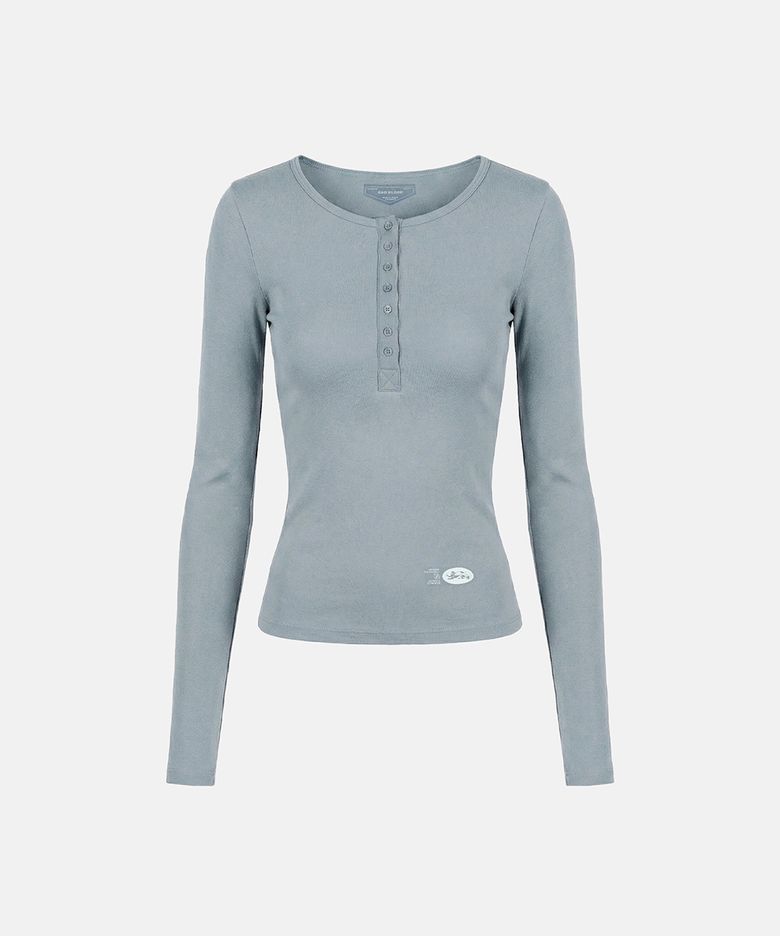 BS Cotton Jersey Fitted Henley Neck Long Sleeve T-Shirt - Light Blue