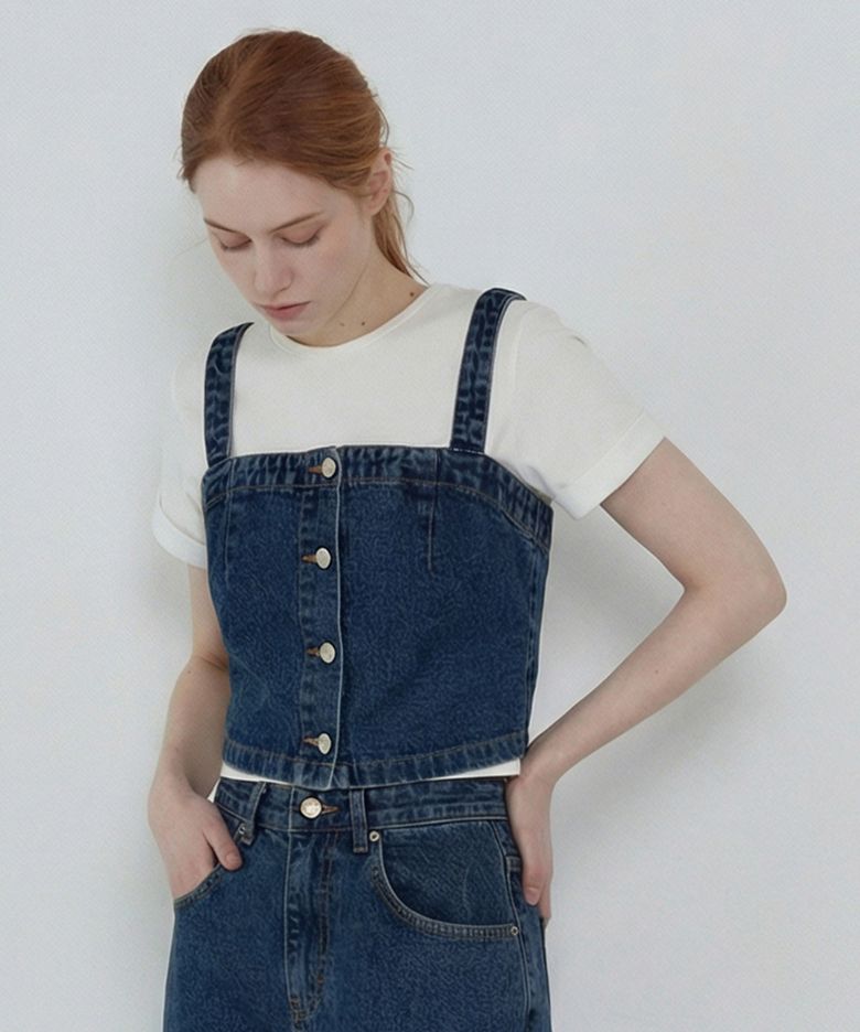 FOUR-BUTTON CROP DENIM BUSTIER_N6STS0375