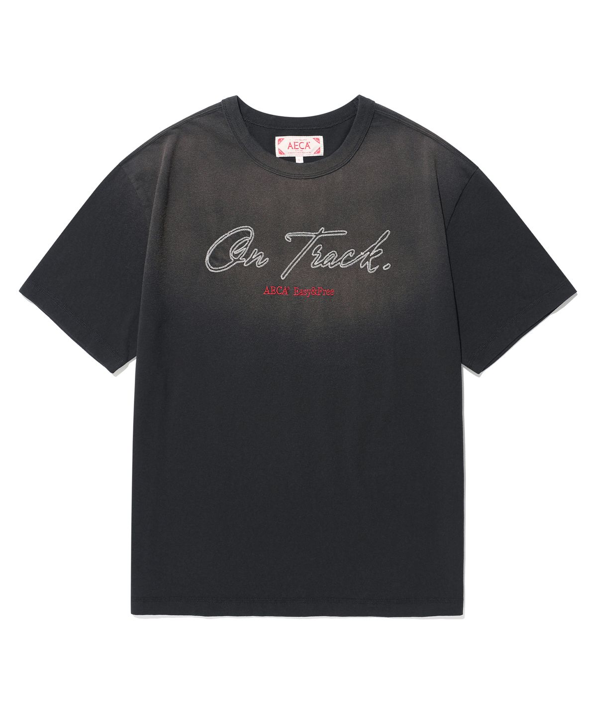 에이카화이트(AECA) ON TRACK EMBROIDERY WASHED HALF SLEEVE TEE-BLACK