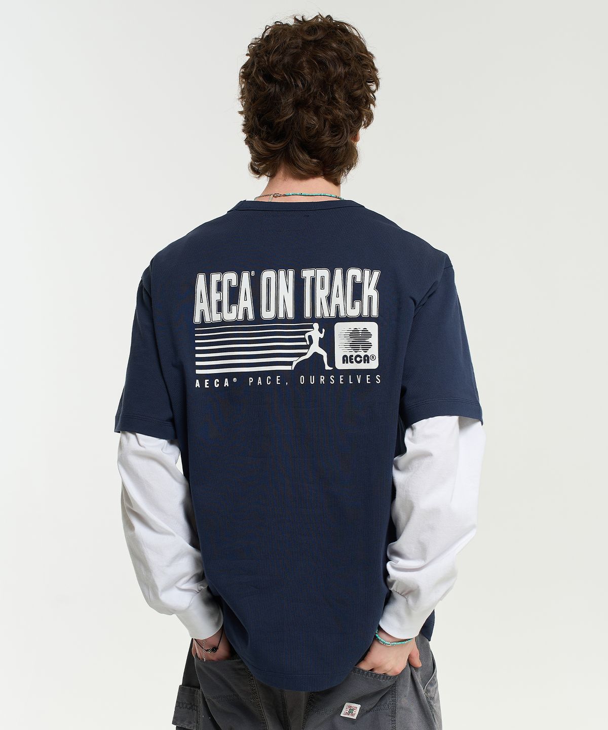 에이카화이트(AECA) AECA ON TRACK HALF SLEEVE TEE-NAVY