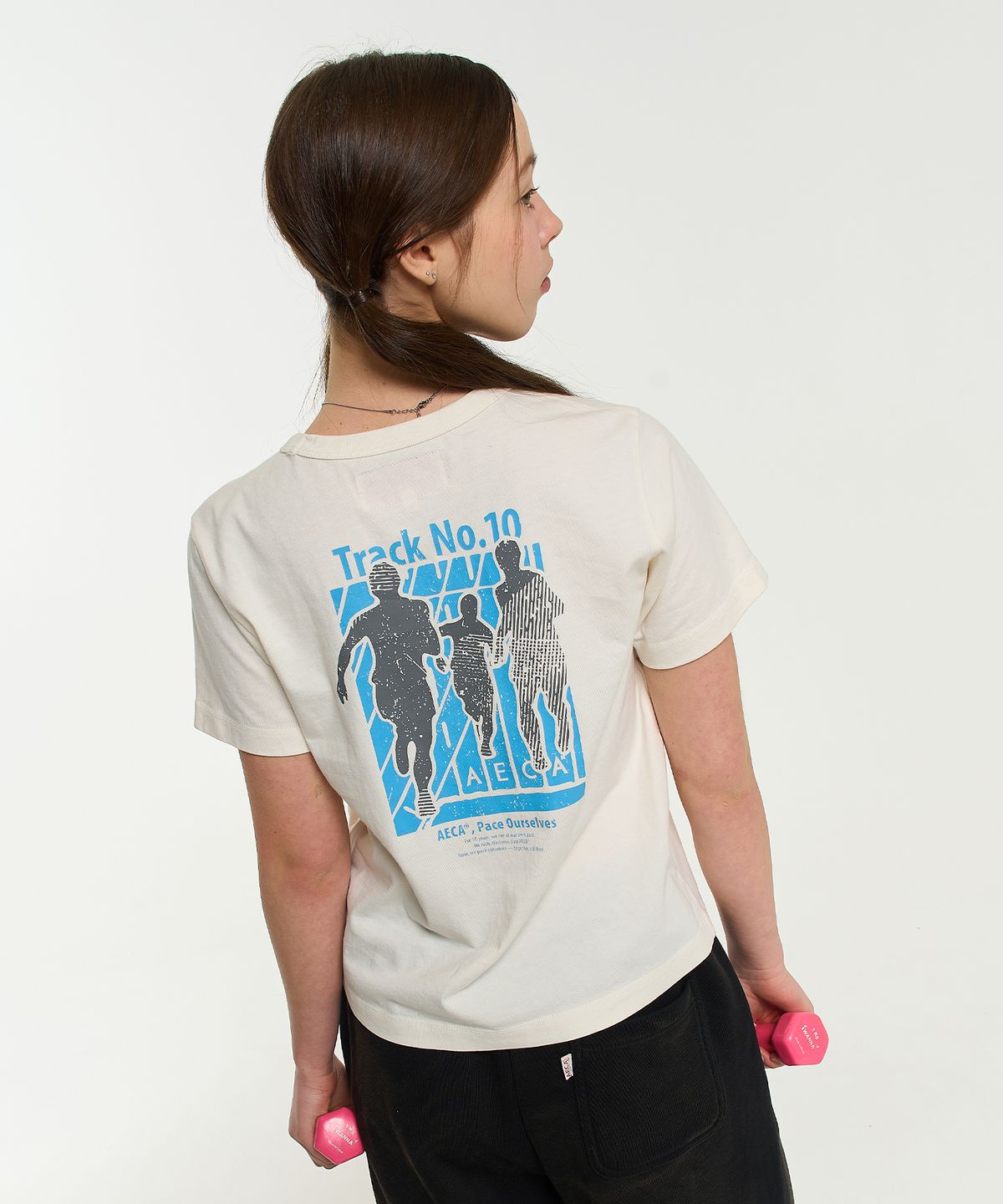 에이카화이트(AECA) (Woman) AECA TRACK NO.10 PART WASHED HALF SLEEVE TEE-ECRU