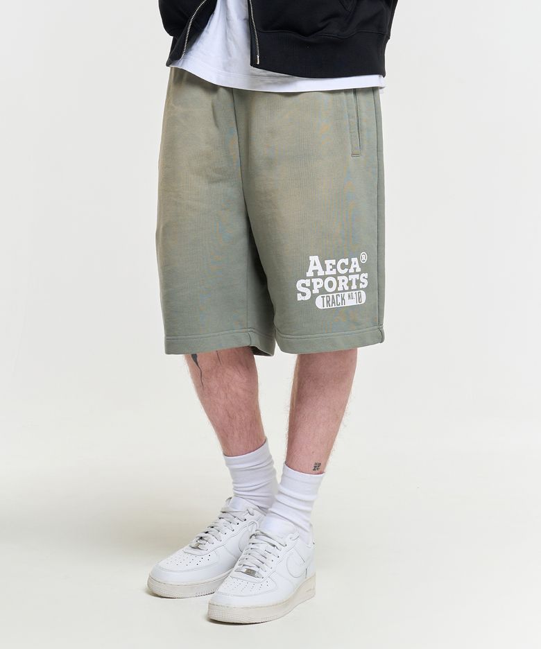 WASHED CUT-OFF HEM SWEAT SHORTS-GREEN