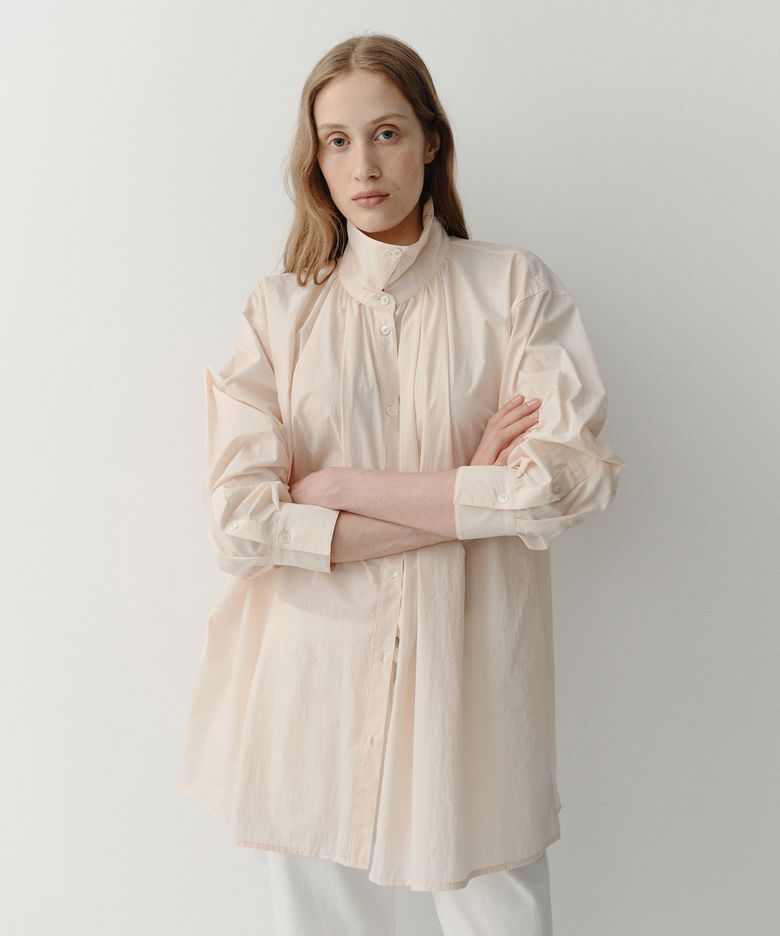 HIGH NECK SHIRRING SHIRT (PEACH)