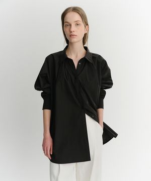 HIGH NECK SHIRRING SHIRT (BLACK)
