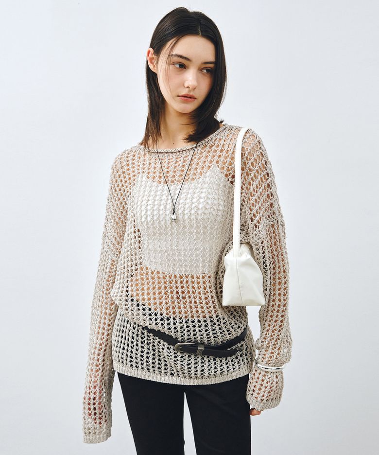 페이퍼 네트 시스루 니트 탑 그레이 MDKT126GRAY