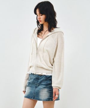 크로쉐 니트 후드 집업 라이트베이지 MDCD040LBEIGE