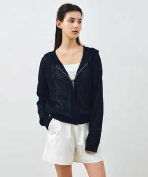 크로쉐 니트 후드 집업 네이비 MDCD040NAVY