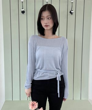 시스루 레이스업 니트 블라우스 스카이블루 MDBL009SKYBLUE