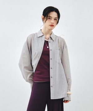스트라이프 시스루 오버핏 셔츠 그레이 MDSH019STGRAY