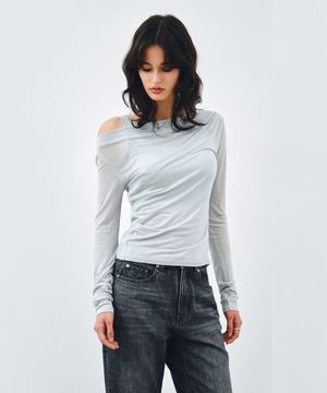 [SET] 원숄더 드레이핑 레이어드 티셔츠 스카이블루 MDTS088SKYBLUE