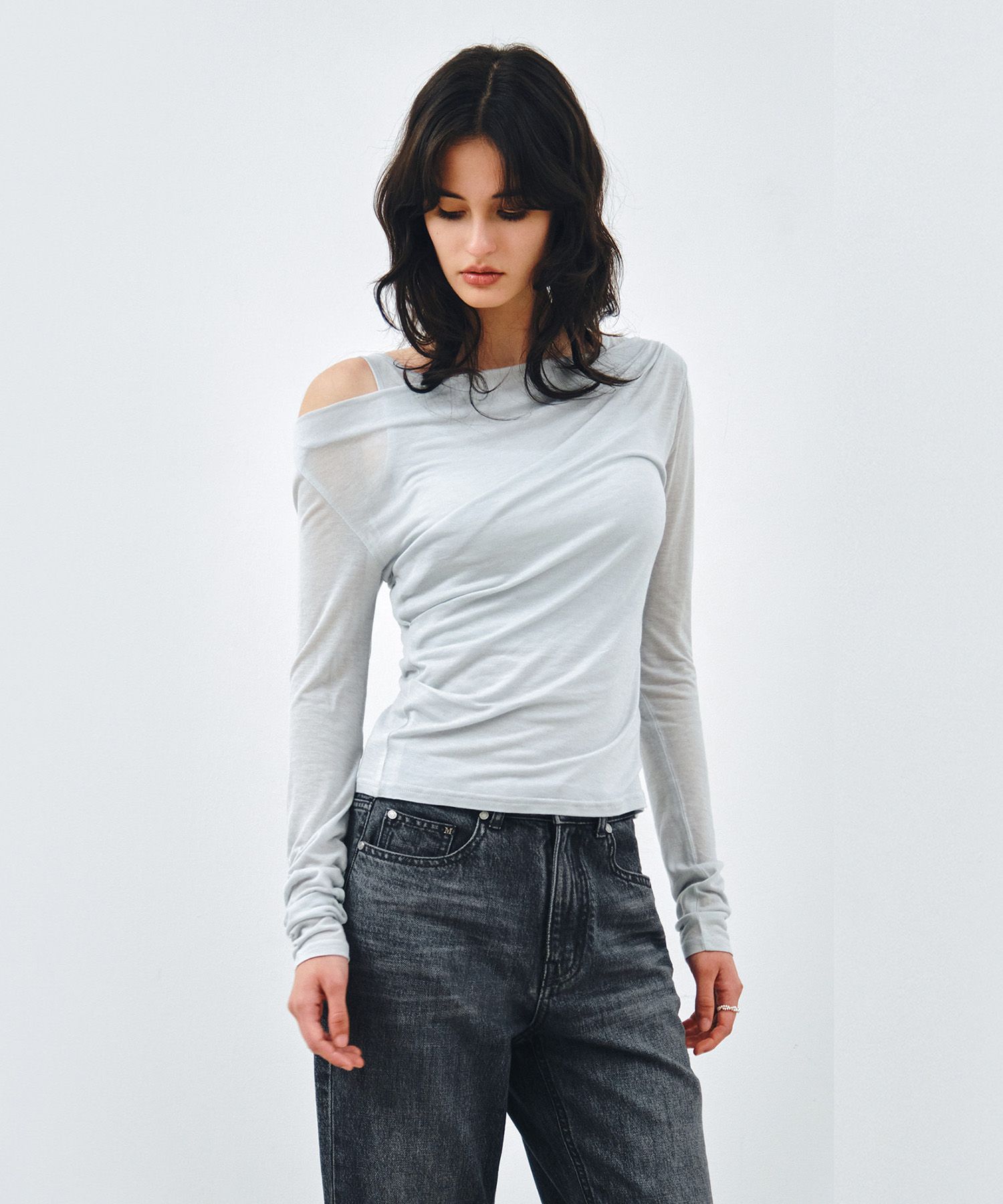 [SET] 사이드 셔링 레이어드 티셔츠 라이트그레이 MDTS067LGRAY source detail 33