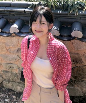 [정린 PICK] 체크 시어서커 오버핏 셔츠 레드 MDSH019CHECKRED