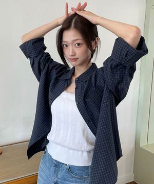 체크 시어서커 오버핏 셔츠 네이비 MDSH019CHECKNAVY