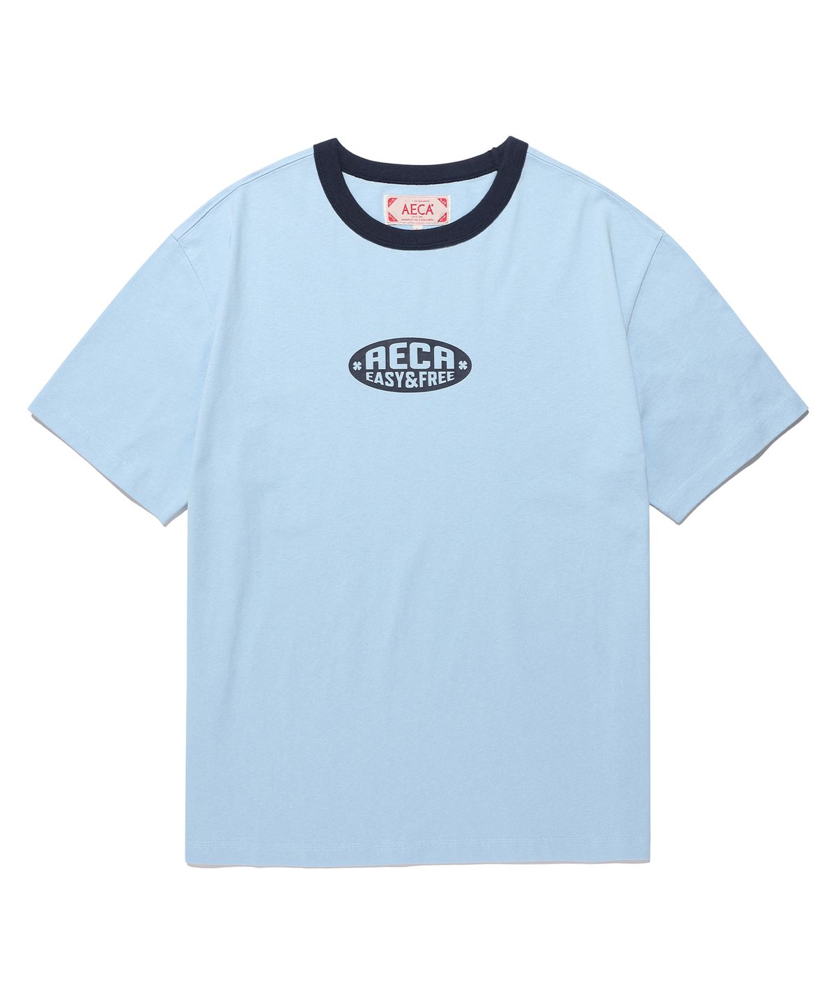에이카화이트(AECA) AECA OVAL EMBLEM GRAPHIC RINGER HALF SLEEVE TEE-SKY BLUE