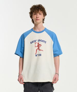 RAGLAN COLOR BLOCK RUNNER HALF SLEEVE TEE-IVORY