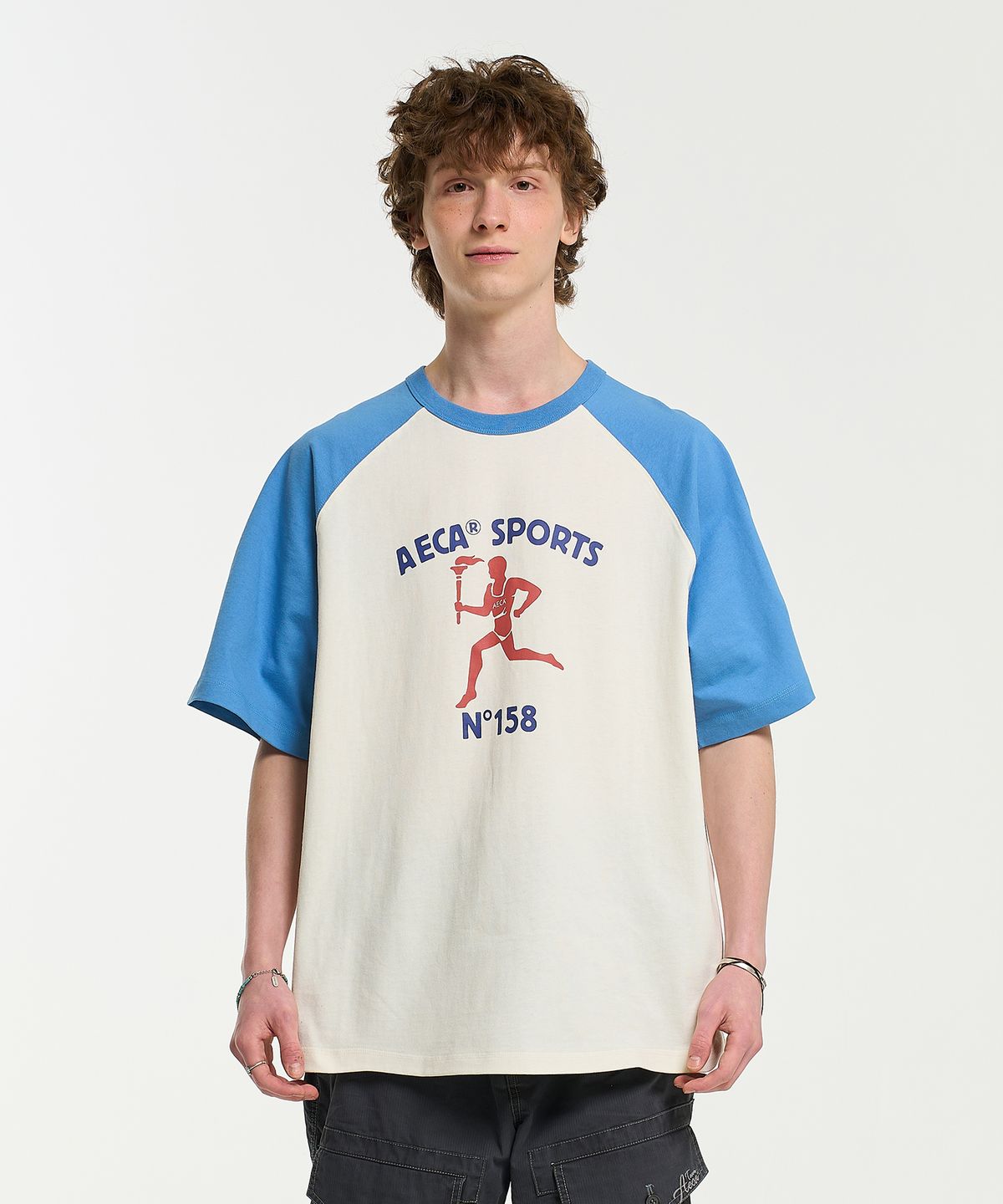 에이카화이트(AECA) RAGLAN COLOR BLOCK RUNNER HALF SLEEVE TEE-IVORY