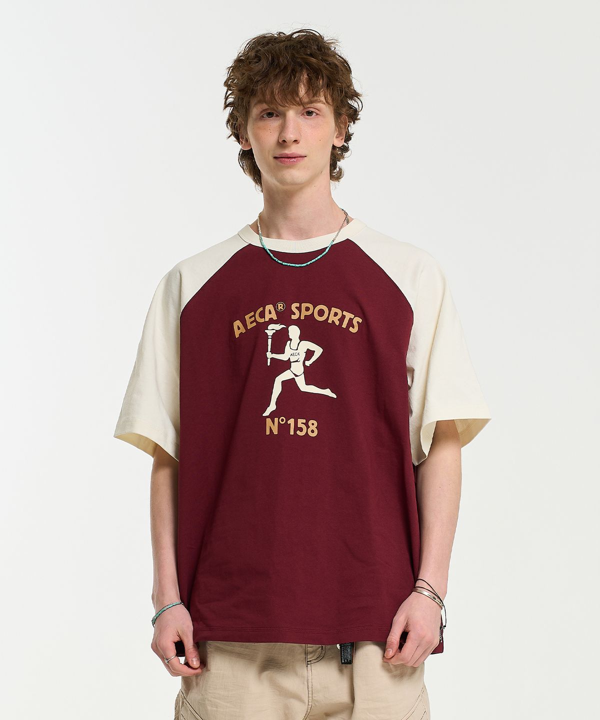 에이카화이트(AECA) RAGLAN COLOR BLOCK RUNNER HALF SLEEVE TEE-BURGUNDY