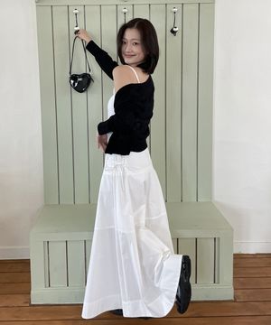 피마 코튼 레이스업 맥시 스커트 화이트 MDSK035WHITE